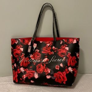 Victoria Secret Rose Red & Black Large Tote Bag